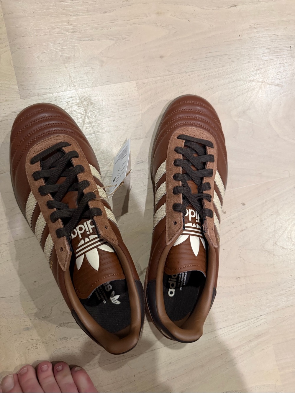 adidas Brown Leather Sneakers with White Stripes
